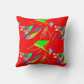 Coussin rouge avec motifs bleu vert (Verso)