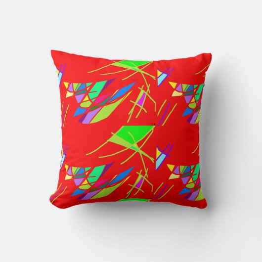 Coussin rouge avec motifs bleu vert (Recto)