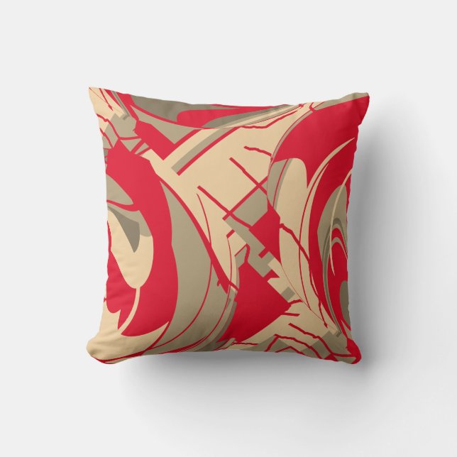 Coussin Rouge Beige Taupe Flore Flexible Design Feuille (Recto)