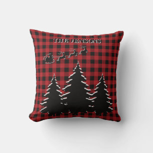 Coussin Rouge - Black Buffalo Plaid Père Noël Silhouette F