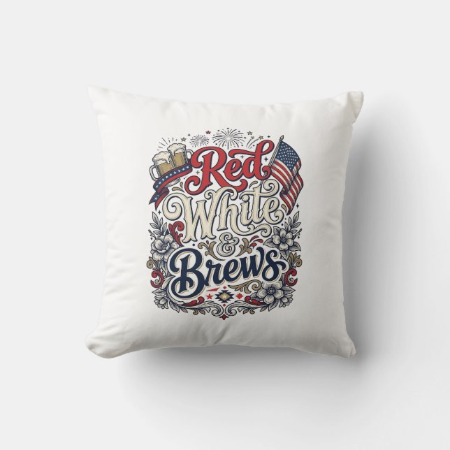 Coussin Rouge Blanc & Bières Conception de chemise de bièr (Recto)