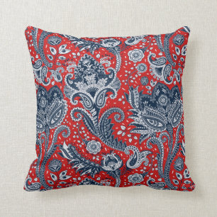 Coussin Rouge Blanc & Bleu Floral Paisley Bohème Boho