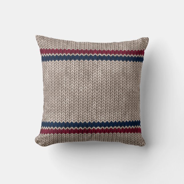 Coussin Rouge Blanc bleu Knit look Stripe Motif (Recto)