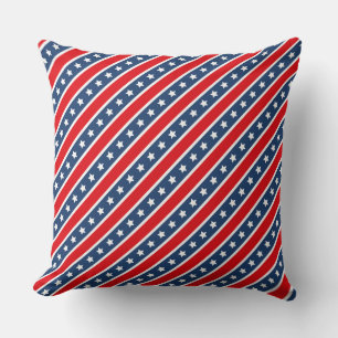 Coussin Rouge, Blanc & Bleu Patriotique USA Étoiles & Rayu