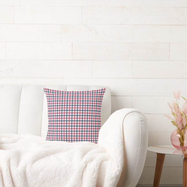 Coussin Rouge blanc bleu plaid (Canapé)