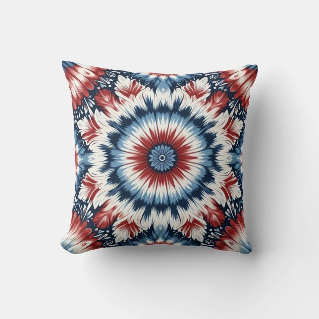 Coussin Rouge, Blanc & Bleu Tie-dye (Recto)