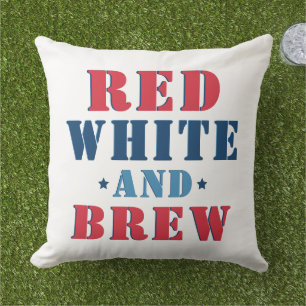 Coussin Rouge Blanc et Bière Patriotique Drôle