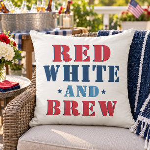 Coussin Rouge Blanc et Bière Patriotique Drôle