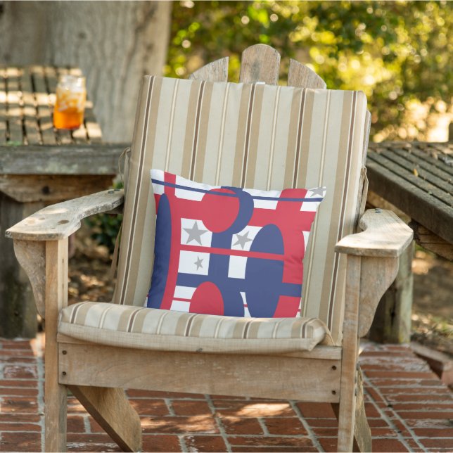 Coussin Rouge, blanc et bleu avec étoiles (Chaise)