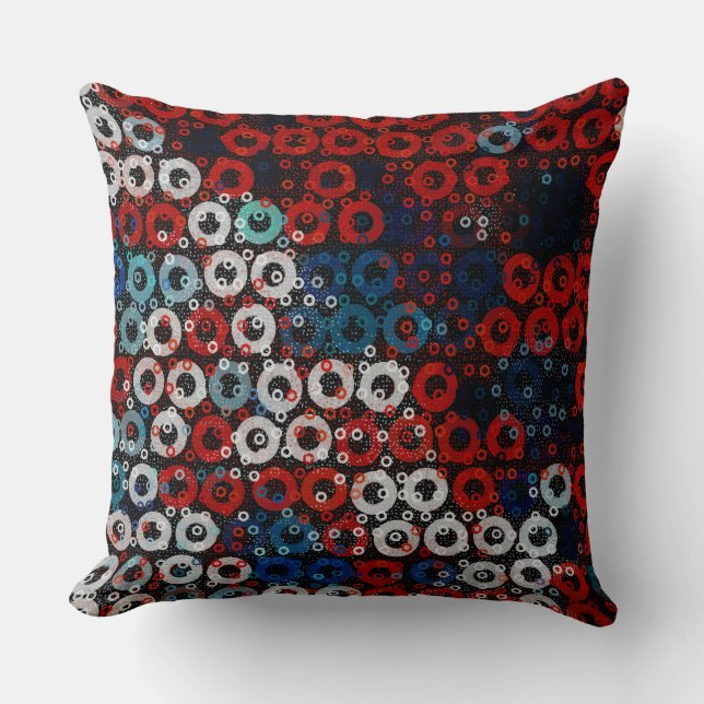 Coussin Rouge blanc et bleu géométrique (Recto)