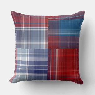 Coussin Rouge blanc et bleu plaid