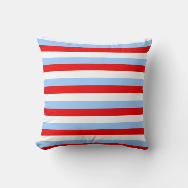 Coussin Rouge Blanc et Rayure Bleu Clair (Recto)