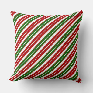 Coussin Rouge, Blanc et Vert de Noël Rayures de Fêtes