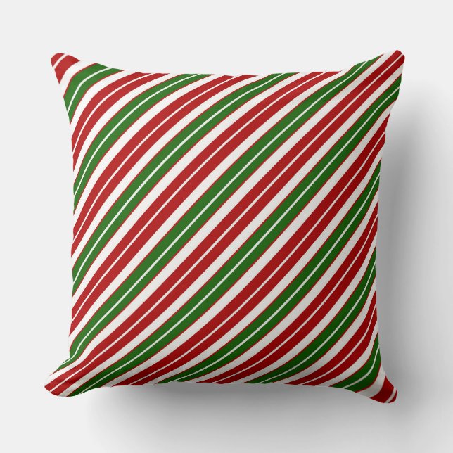 Coussin Rouge, Blanc et Vert de Noël Rayures de Fêtes (Recto)
