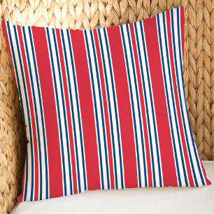 Coussin Rouge Blanc Marine Rayure Verticale Patriotique