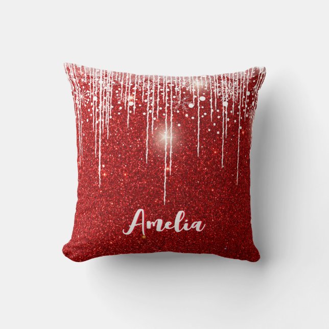 Coussin Rouge Blanc Snowy Drift Flocon de neige Nom person (Recto)