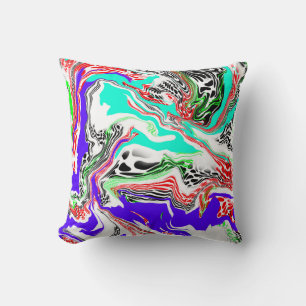 Coussin Rouge, Blanc, Vert citron vert, Bleu et Noir Abstr