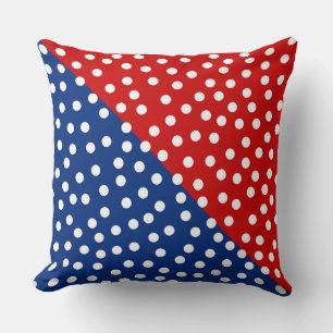 COUSSIN ROUGE & BLEU AVEC POIS BLANCS