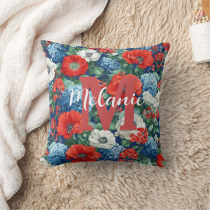 Coussin Rouge Bleu Blanc Floral Patriotique (1)