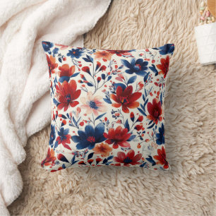 Coussin Rouge Bleu Blanc Floral Patriotique (10)