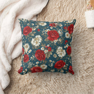 Coussin Rouge Bleu Blanc Floral Patriotique (11)