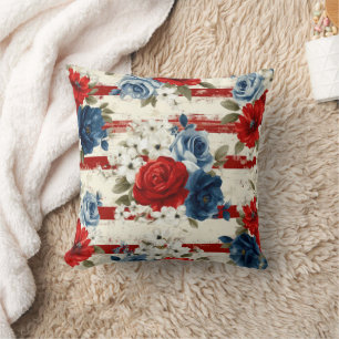 Coussin Rouge Bleu Blanc Floral Patriotique (2)