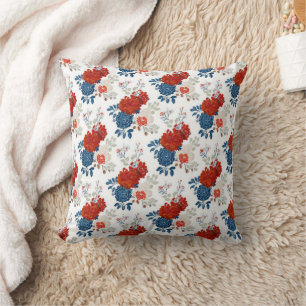 Coussin Rouge Bleu Blanc Floral Patriotique (4)
