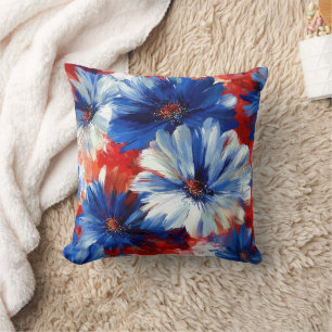 Coussin Rouge Bleu Blanc Floral Patriotique (6)