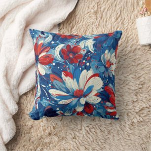 Coussin Rouge Bleu Blanc Floral Patriotique (8)