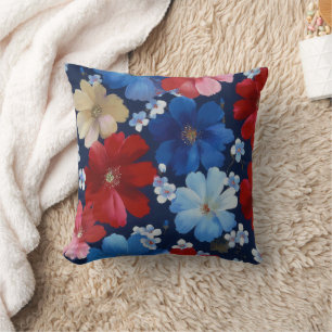 Coussin Rouge Bleu Blanc Floral Patriotique (9)