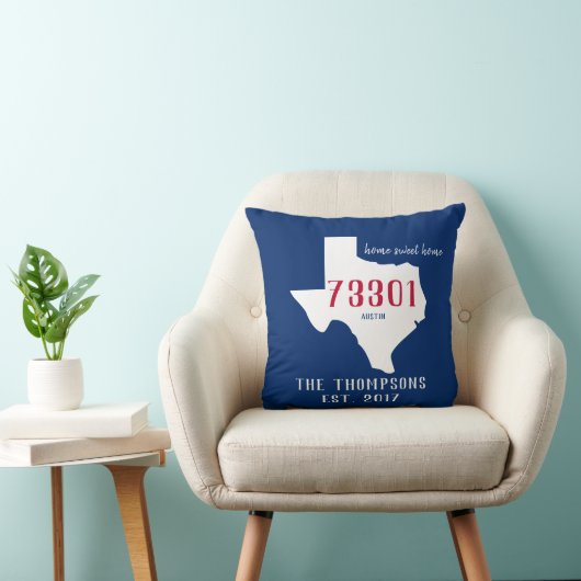 Coussin Rouge bleu de ville du Texas de code postal de (Chaise)