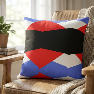 Coussin Rouge & Bleu moderne & noir & blanc bloc de couleu