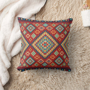 Coussin Rouge bleu Turquoise orange jaune oriental Kilim