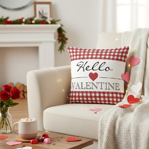 Coussin Rouge Bonjour Saint-Valentin Carreaux Gingham