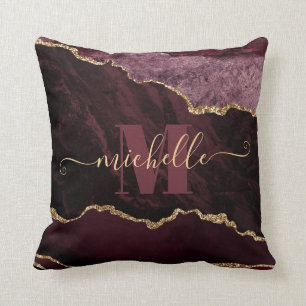 Coussin Rouge Bourgogne & Or Marbre de Fausse Agate Brilla