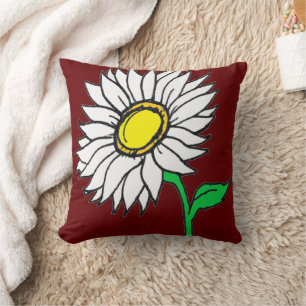 Coussin Rouge Bourgogne Tendance Tournesol Jaune Blanc Dai