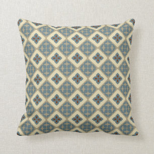 Coussin Rouge bronzage bleu de motif floral marocain de