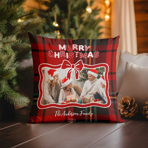 Coussin Rouge Carreaux Rétro Noël Fantaisiste
