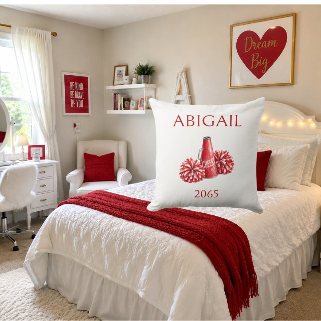 Coussin Rouge Cheer Nom personnalisé & Année  (Créateur téléchargé)