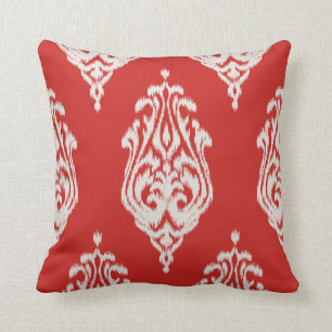 Coussin rouge chic moderne d'ikat de damassé