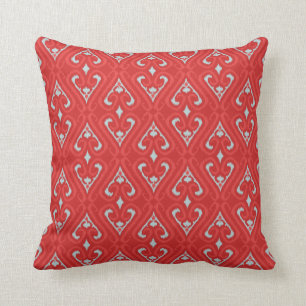 Coussin rouge chic moderne d'ikat de turquoise