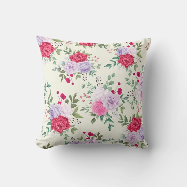 Coussin rouge chic, rose floral (Recto)