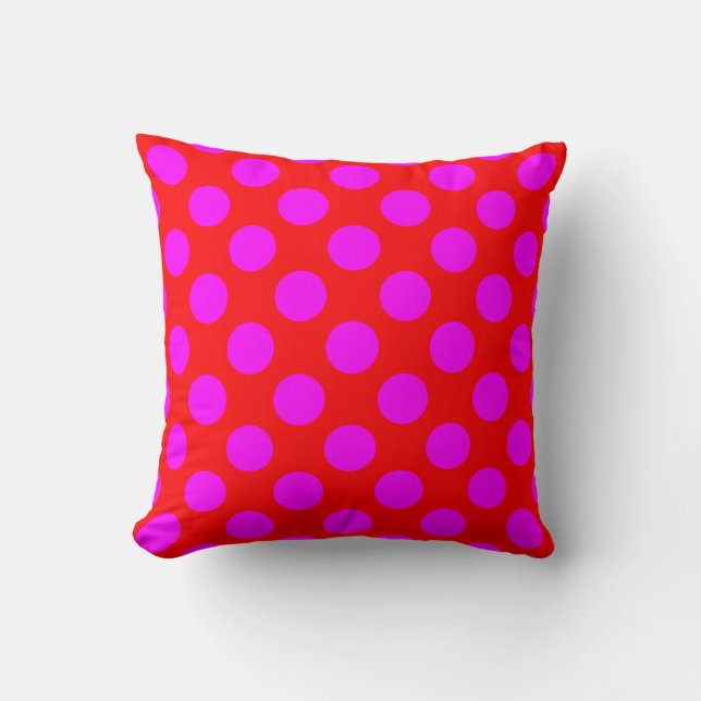 Coussin Rouge clair et point de polka magenta (Recto)