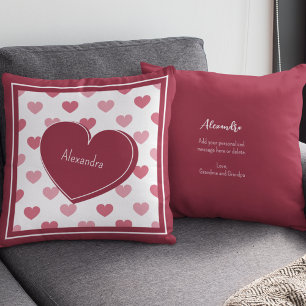 Coussin Rouge + Coeurs roses Motif avec note Saint Valenti