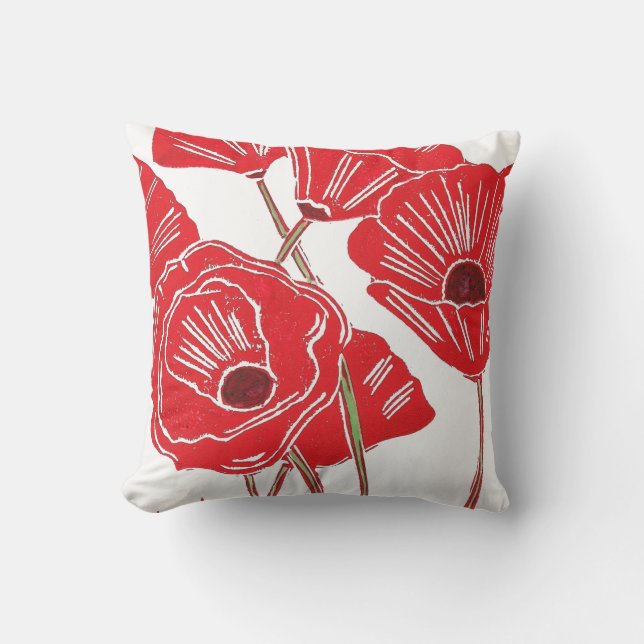 Coussin rouge d'art de pavots (Recto)