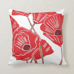 Coussin rouge d'art de pavots