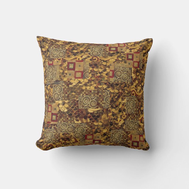 Coussin rouge de brun d'or de Nouveau Klimt d'art (Recto)