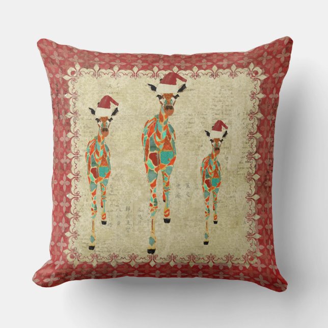 Coussin rouge de fête de Mojo de girafes ambres et (Recto)