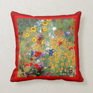 Coussin rouge de jardin de style de Klimt par