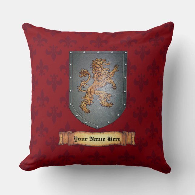 Coussin Rouge de lion de bouclier en métal (Recto)